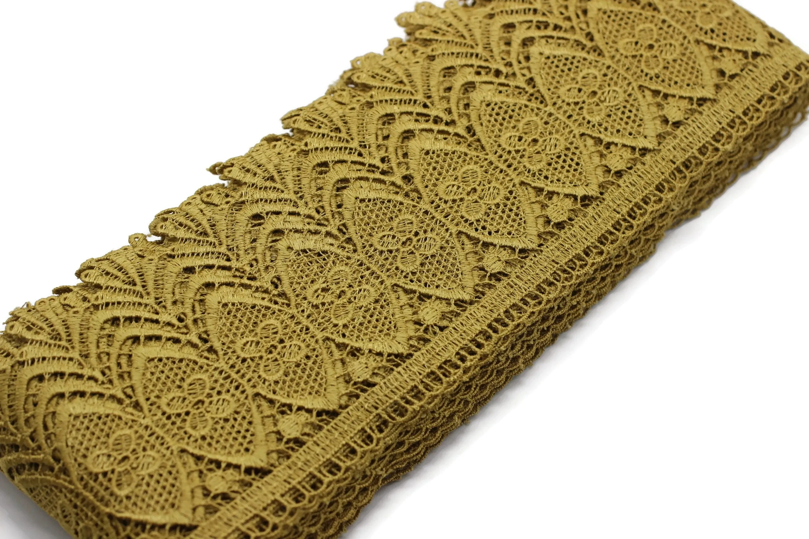 100mm 8 Mt. Metallic Gold Bridal Guipure Lace Trim | 3.93 Inch Wide Lace Trim | Geometric Bridal Lace | French Guipure | Lace Fabric TRM100