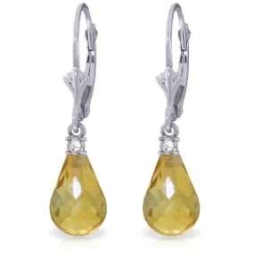 4.6 Carat 14K Solid White Gold Leverback Earrings Diamond Citrine