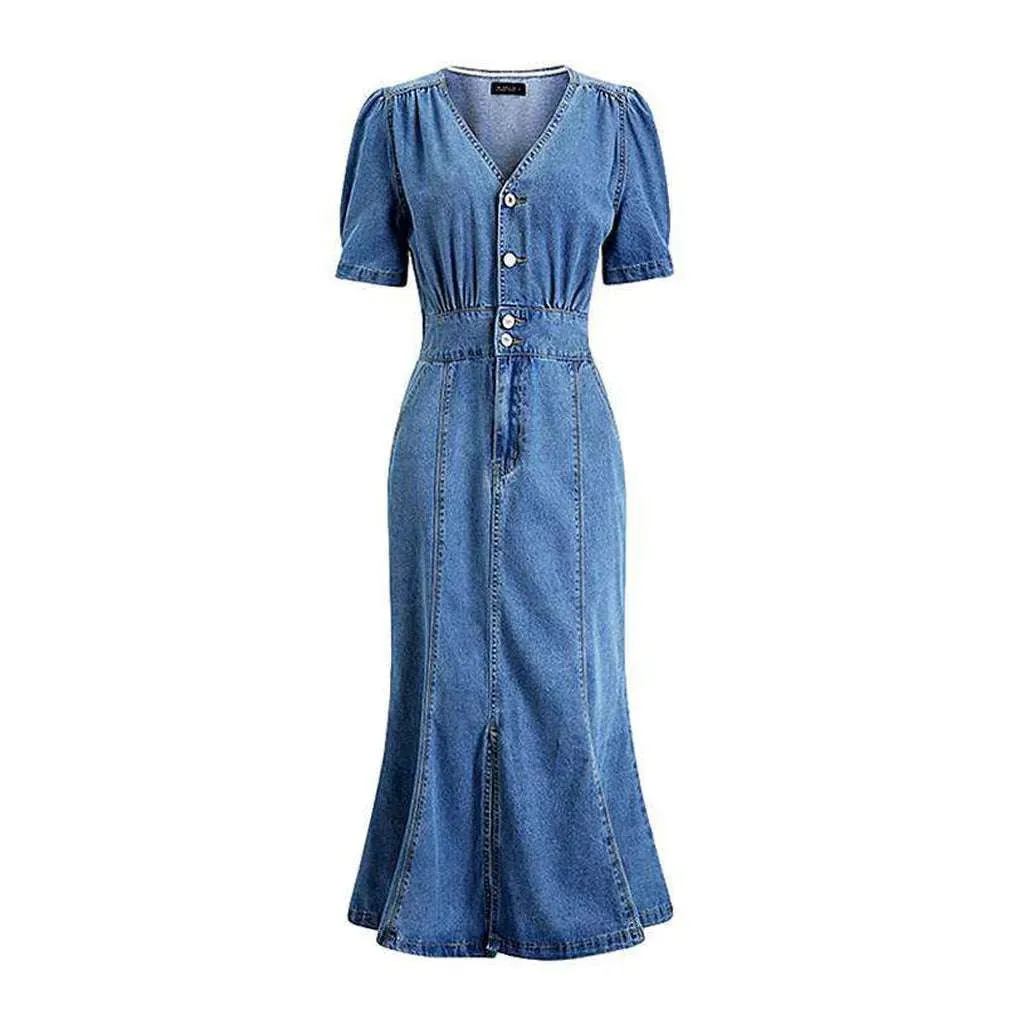 90s style light jean dress