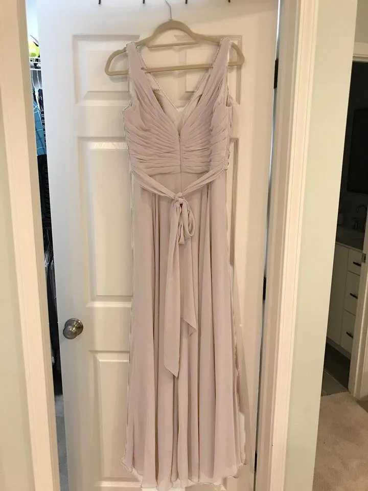 A-line Pleated Chiffon V-neck Long Bridesmaid Dresses