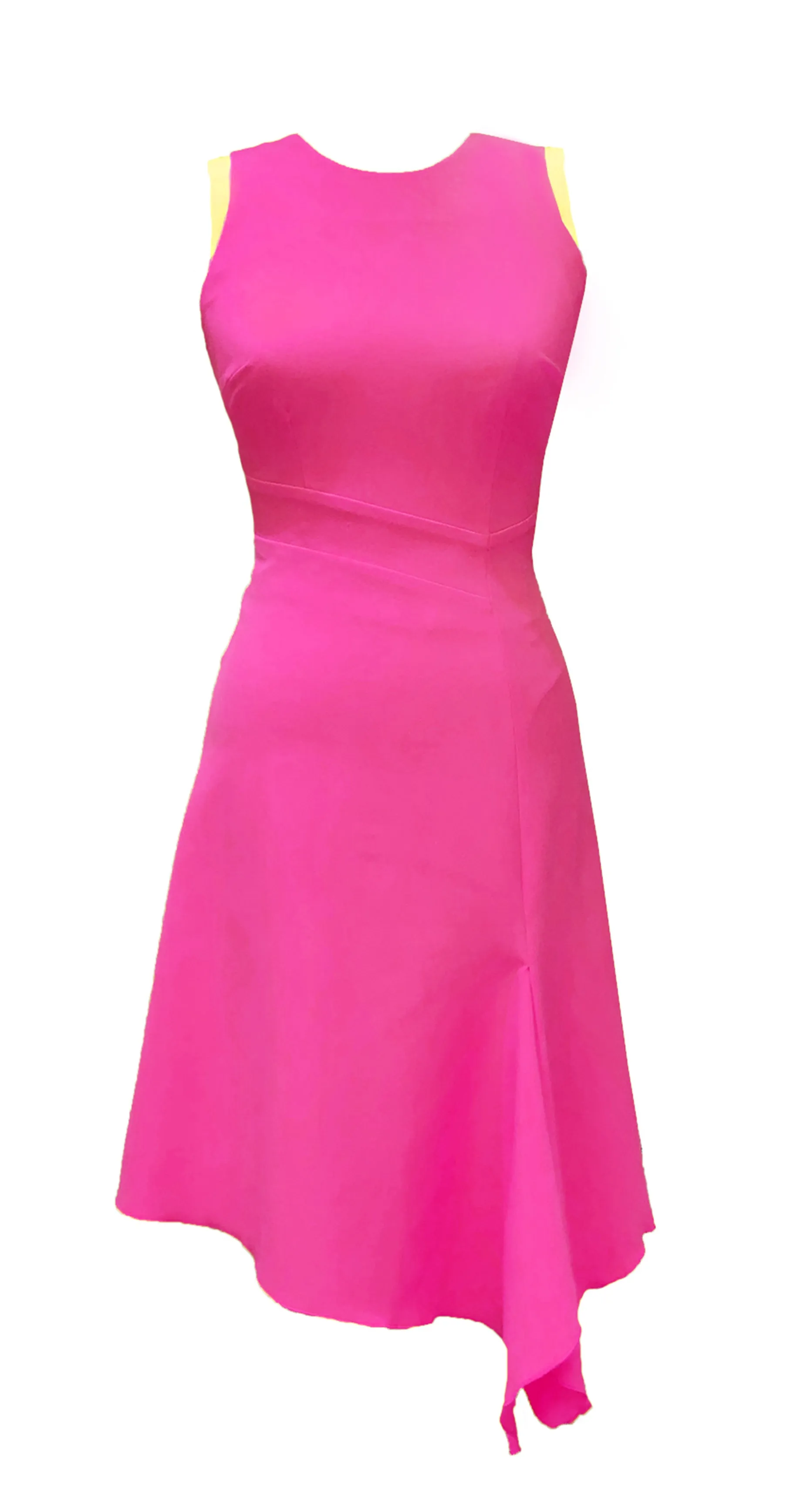 Adelle Dress DRC236 Pink crepe with yellow contrast