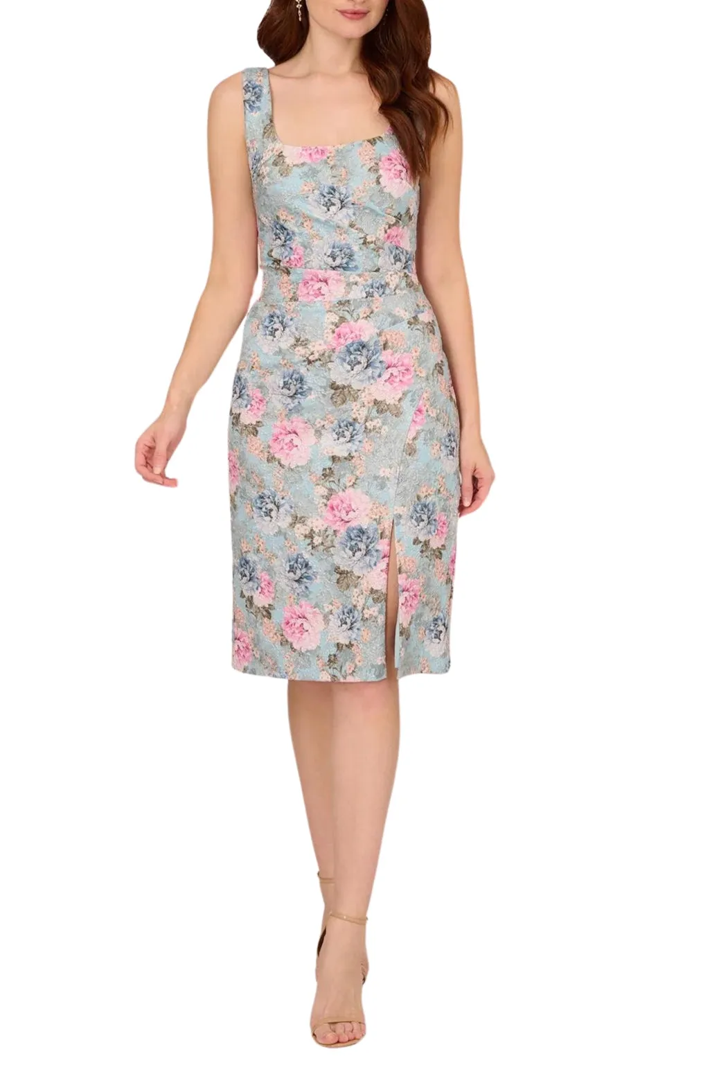 Adrianna Papell Floral Matelasse Square Neck Sheath Dress - Wholesale