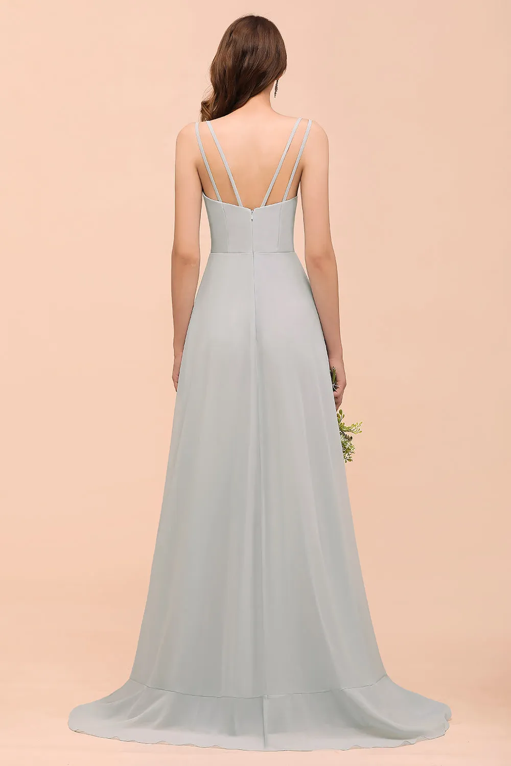 Affordable High Low A-line V-neck Chiffon Bridesmaid Dress