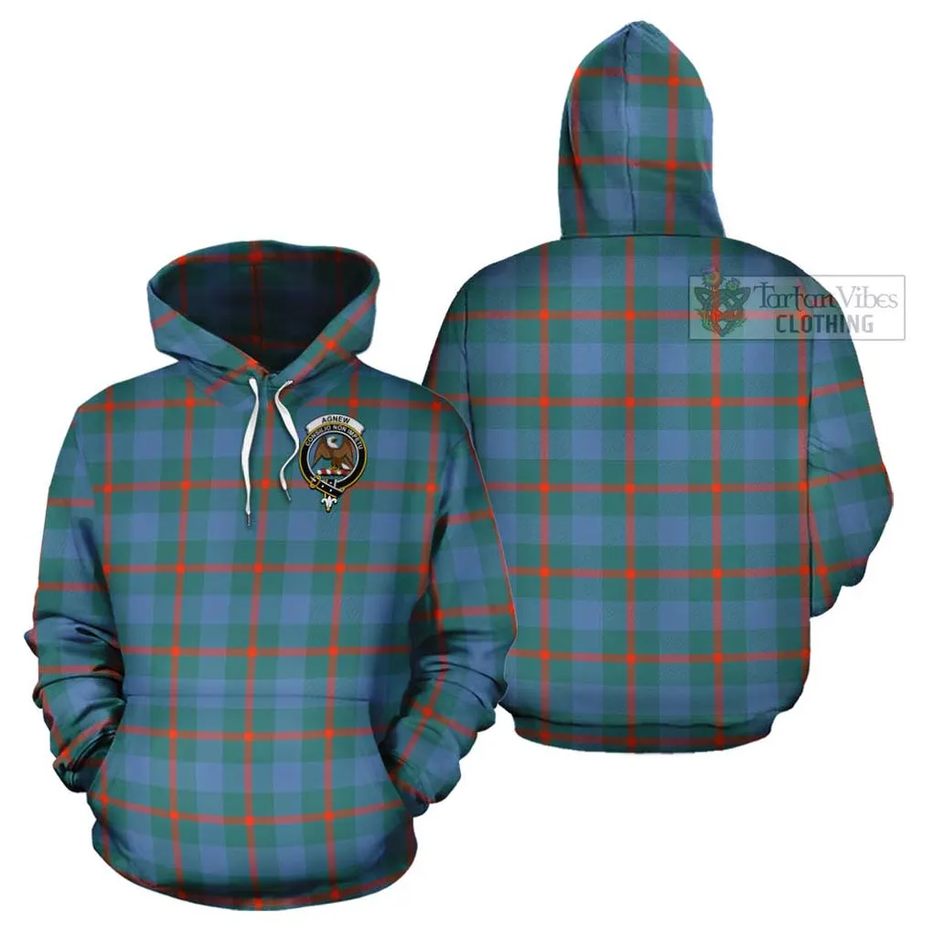 Agnew Ancient Tartan Cotton Hoodie with Family Crest