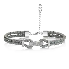 Alana Leather Bracelet Rhodium/Slate