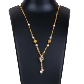 American Diamond Black and Pearl Two Layer Chain Gold-plated Brass Pendant