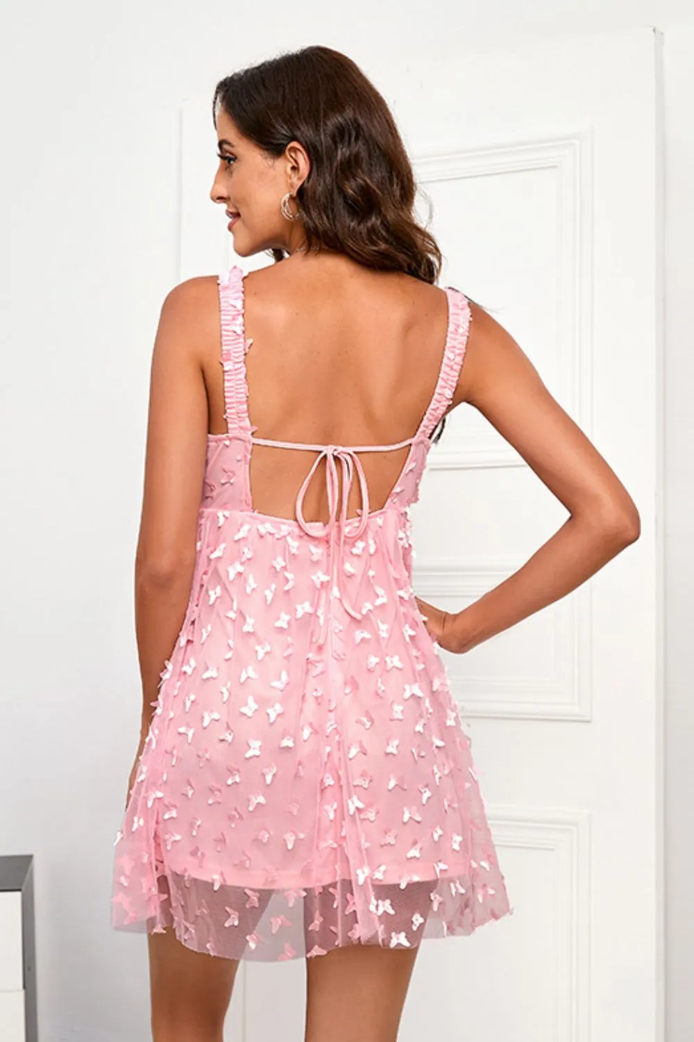 Applique Sleeveless Tie-Back Mini Dress