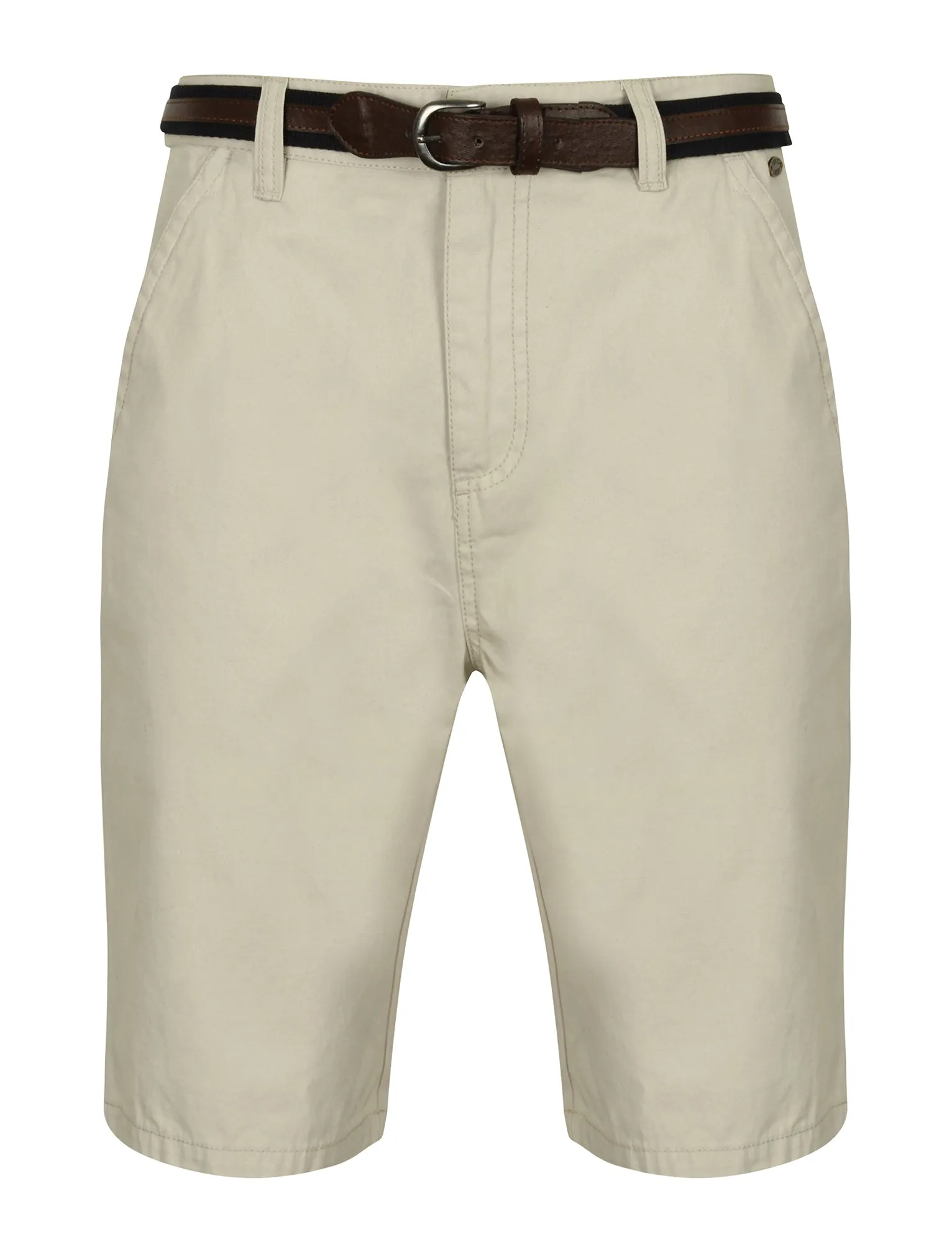 Aragon Cotton Chino Shorts with Belt in Ivory Grey - Tokyo Laundry