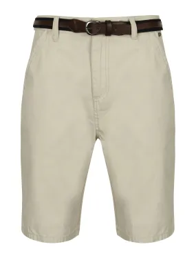 Aragon Cotton Chino Shorts with Belt in Ivory Grey - Tokyo Laundry