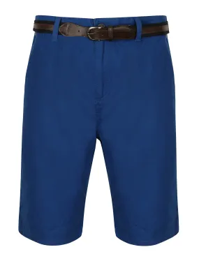 Aragon Cotton Chino Shorts with Belt in Monaco Blue - Tokyo Laundry