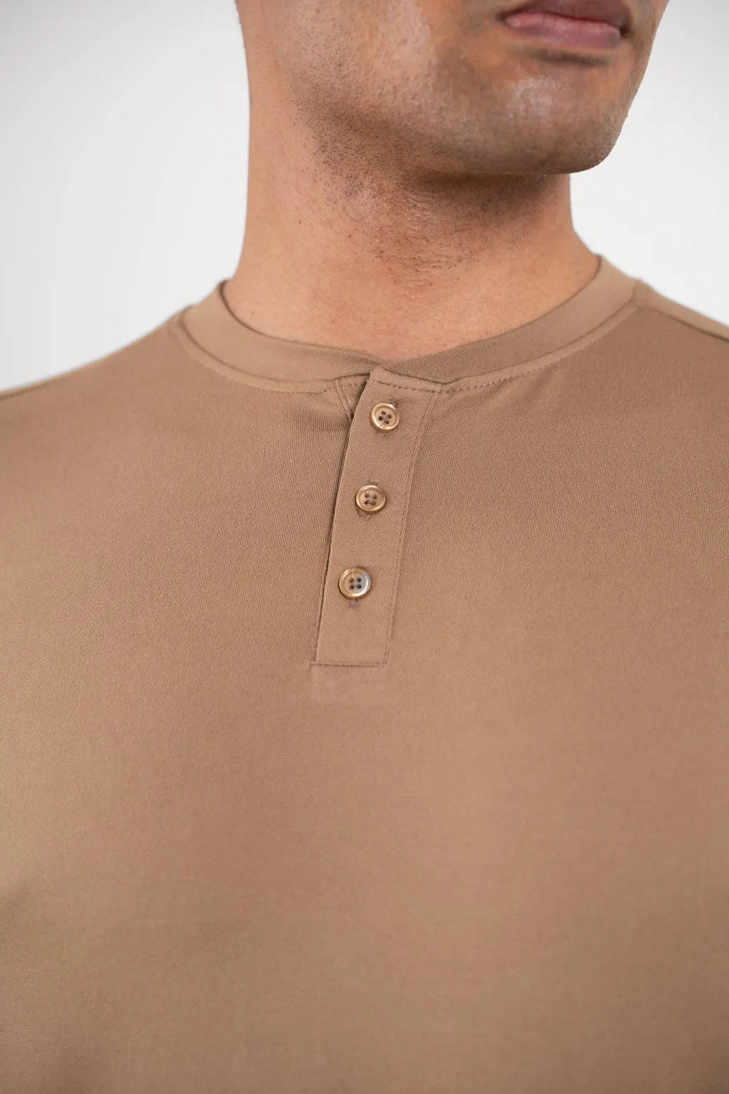 Archer Beige Henley Tshirt  For Men