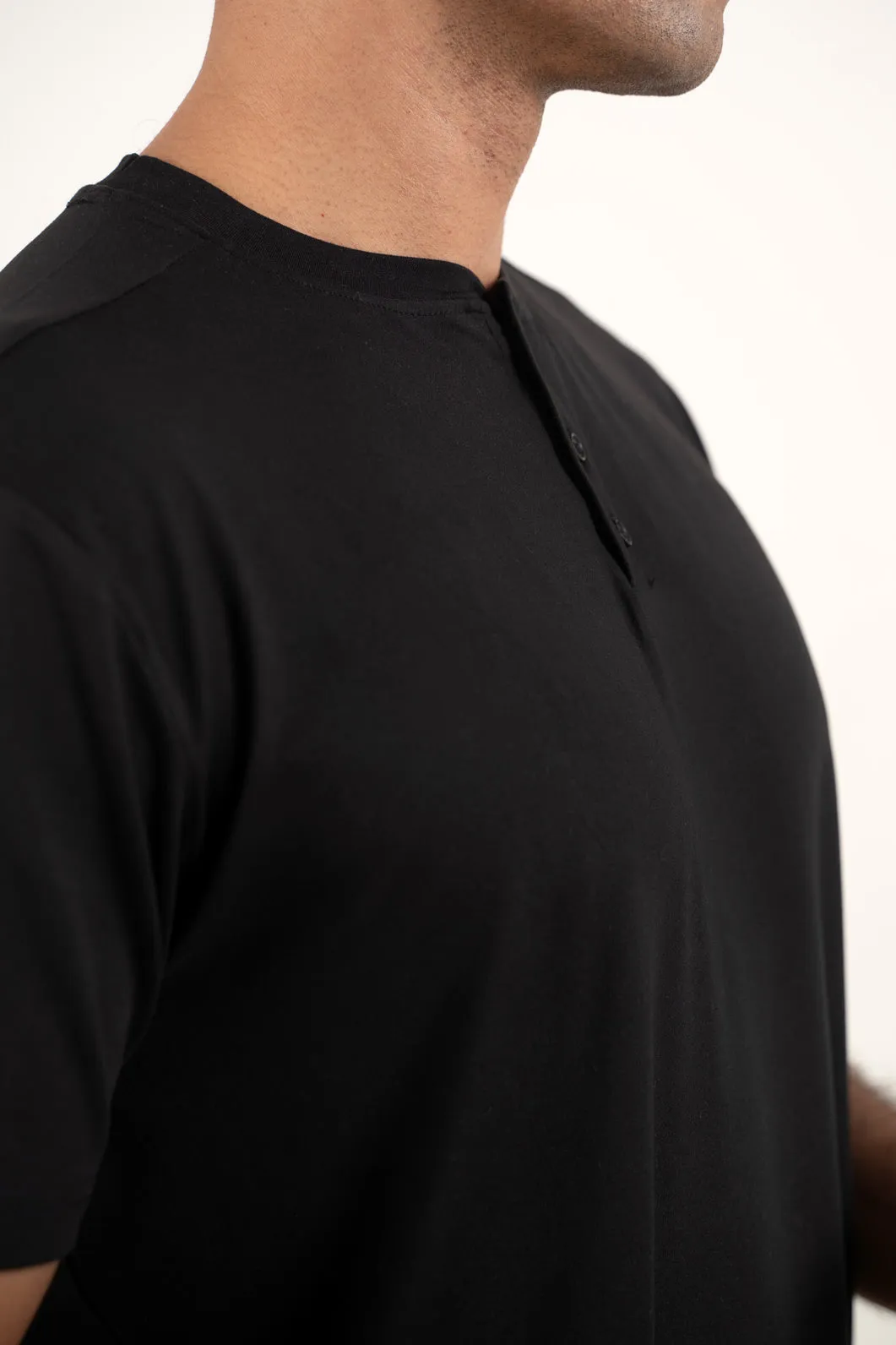 Archer Black Henley Tshirt  For Men