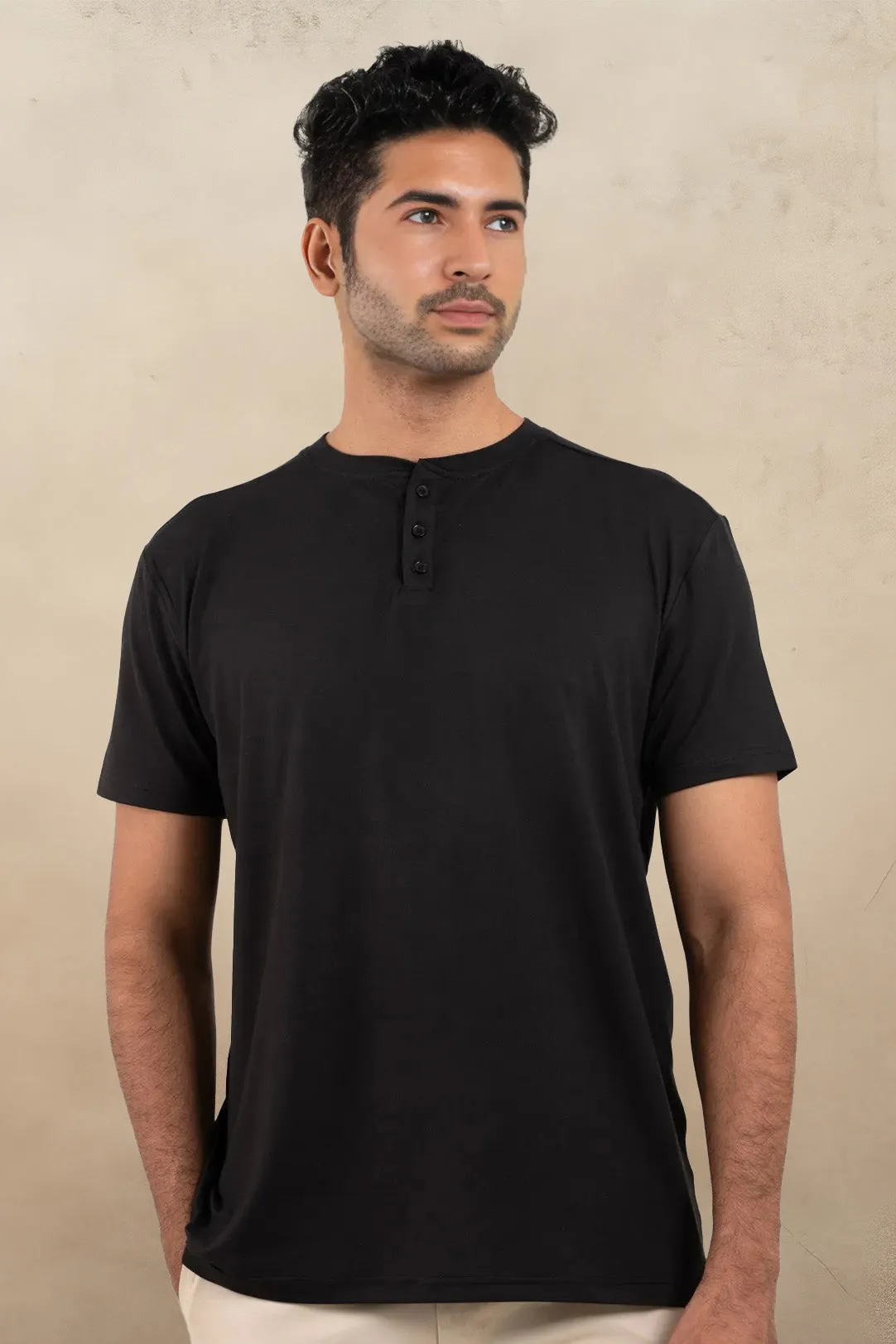 Archer Black Henley Tshirt  For Men