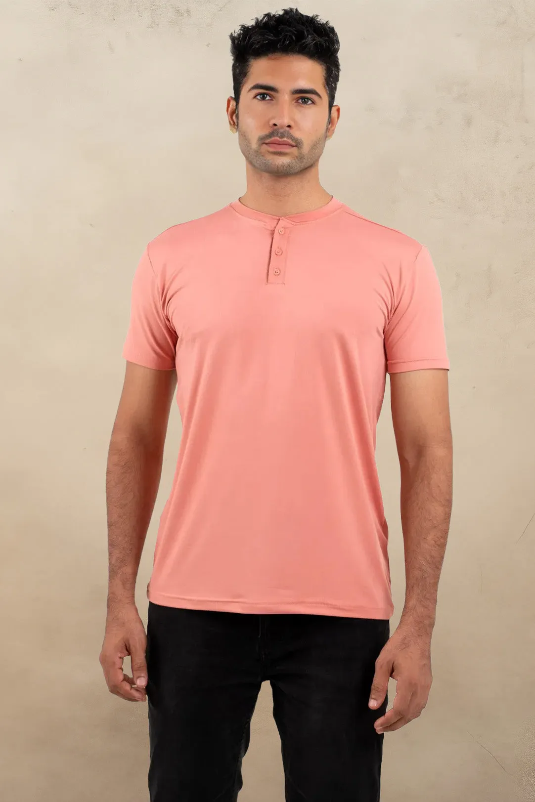 Archer Peach Henley Tshirt  For Men