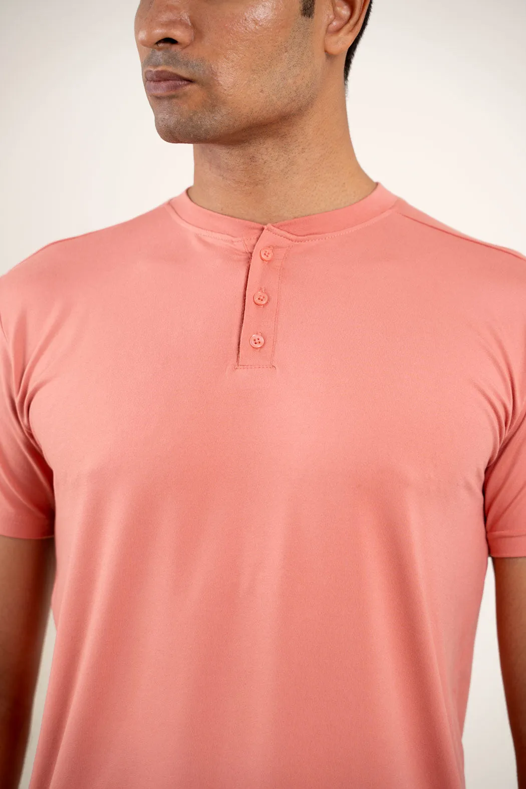 Archer Peach Henley Tshirt  For Men