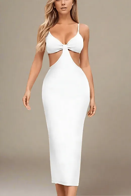 Aria Bodycon Day Maxi Dress - Pearl White