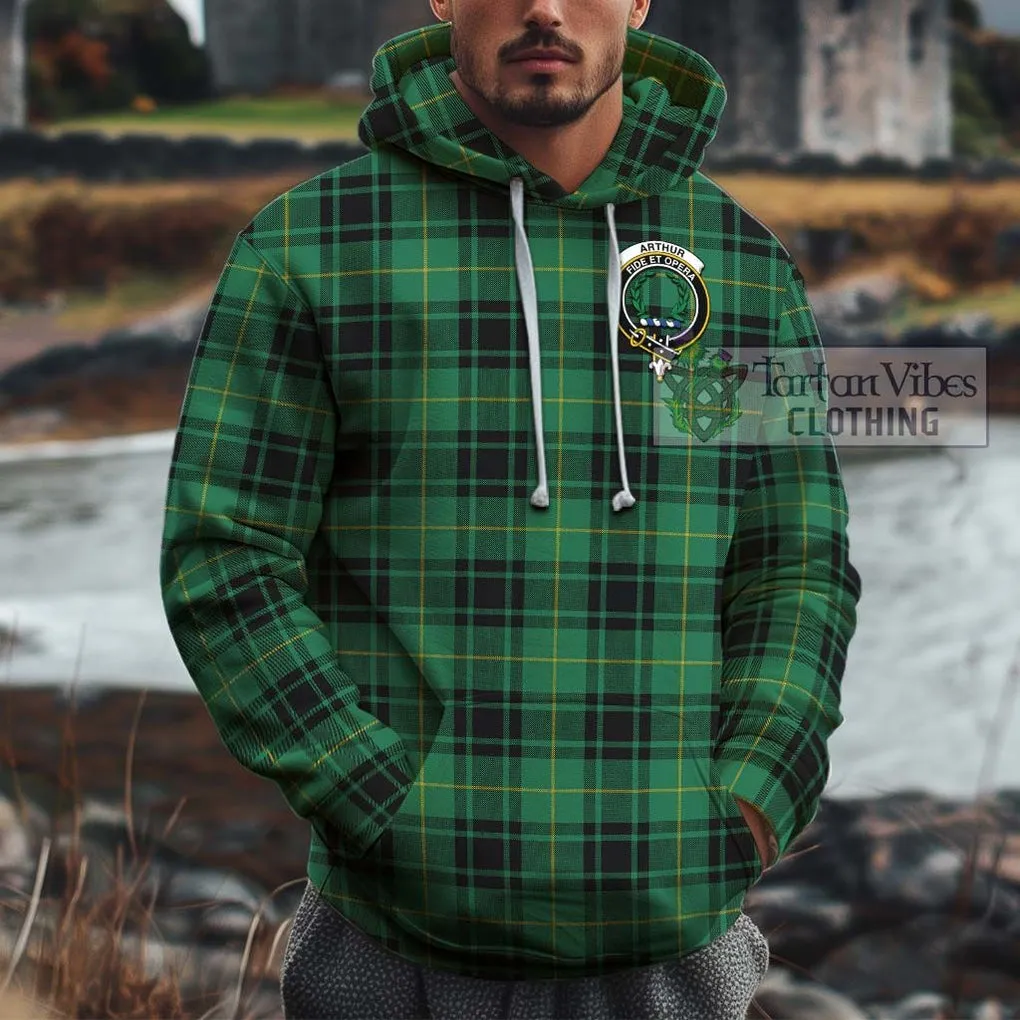 Arthur Ancient Tartan Cotton Hoodie with Family Crest