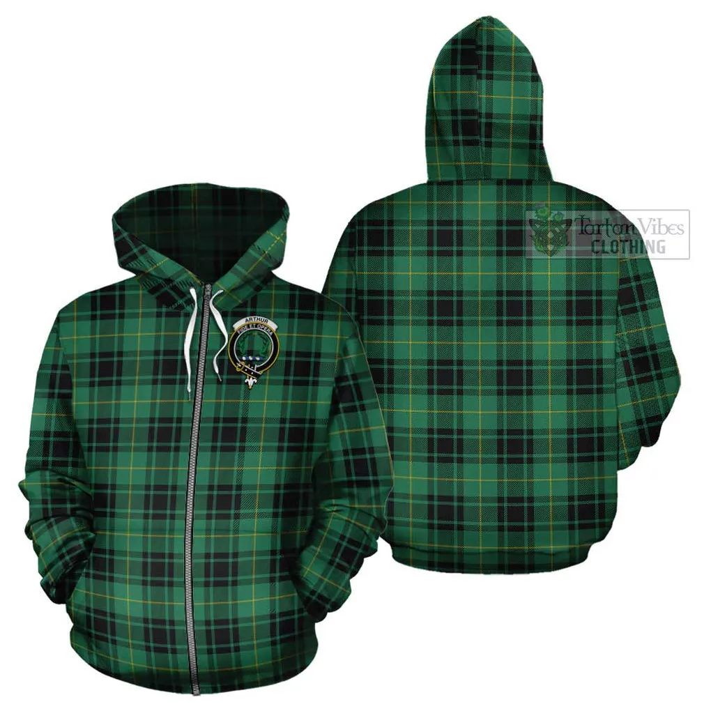 Arthur Ancient Tartan Cotton Hoodie with Family Crest