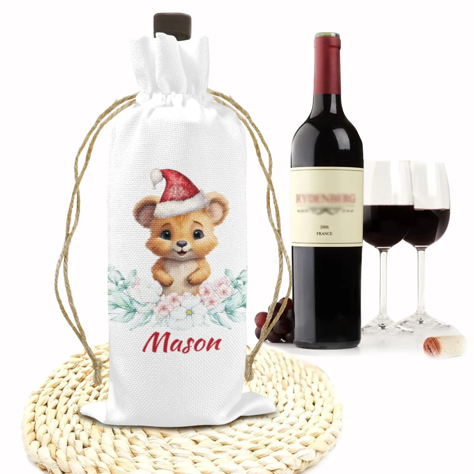 Australian Animals Eucalyptus Leaves Personalised Linen Wine Bottle Bag