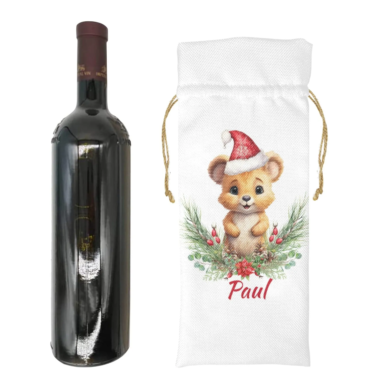 Australian Animals Poinsettia Linen Wine Bottle Bag