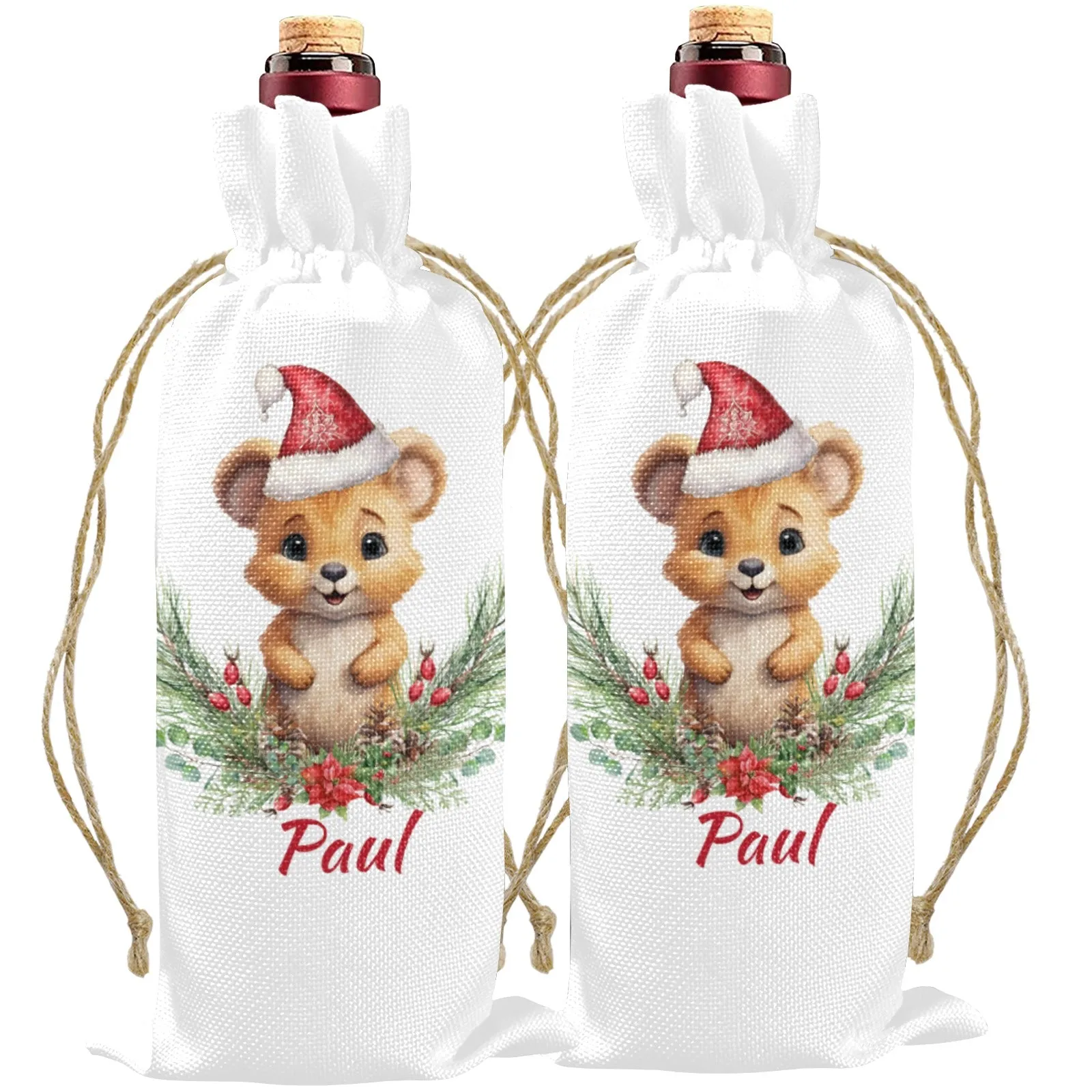 Australian Animals Poinsettia Linen Wine Bottle Bag