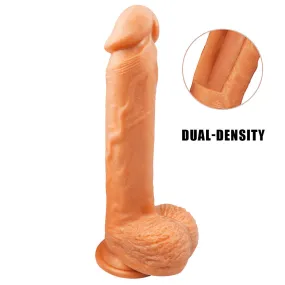 B49 Realistic Gold Dual-density Liquid Silicone Suction Cup Dildo with Balls 8.7 Inch