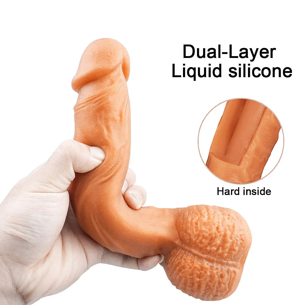 B49 Realistic Gold Dual-density Liquid Silicone Suction Cup Dildo with Balls 8.7 Inch