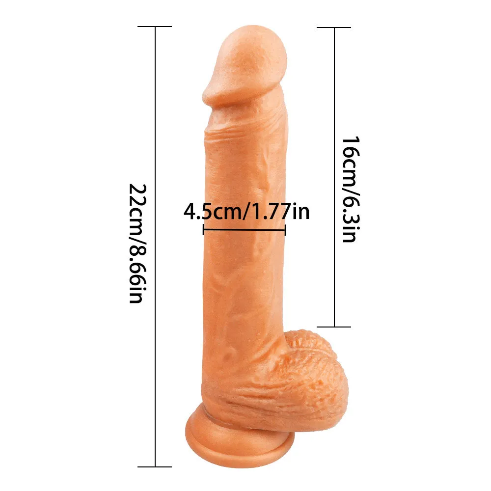 B49 Realistic Gold Dual-density Liquid Silicone Suction Cup Dildo with Balls 8.7 Inch