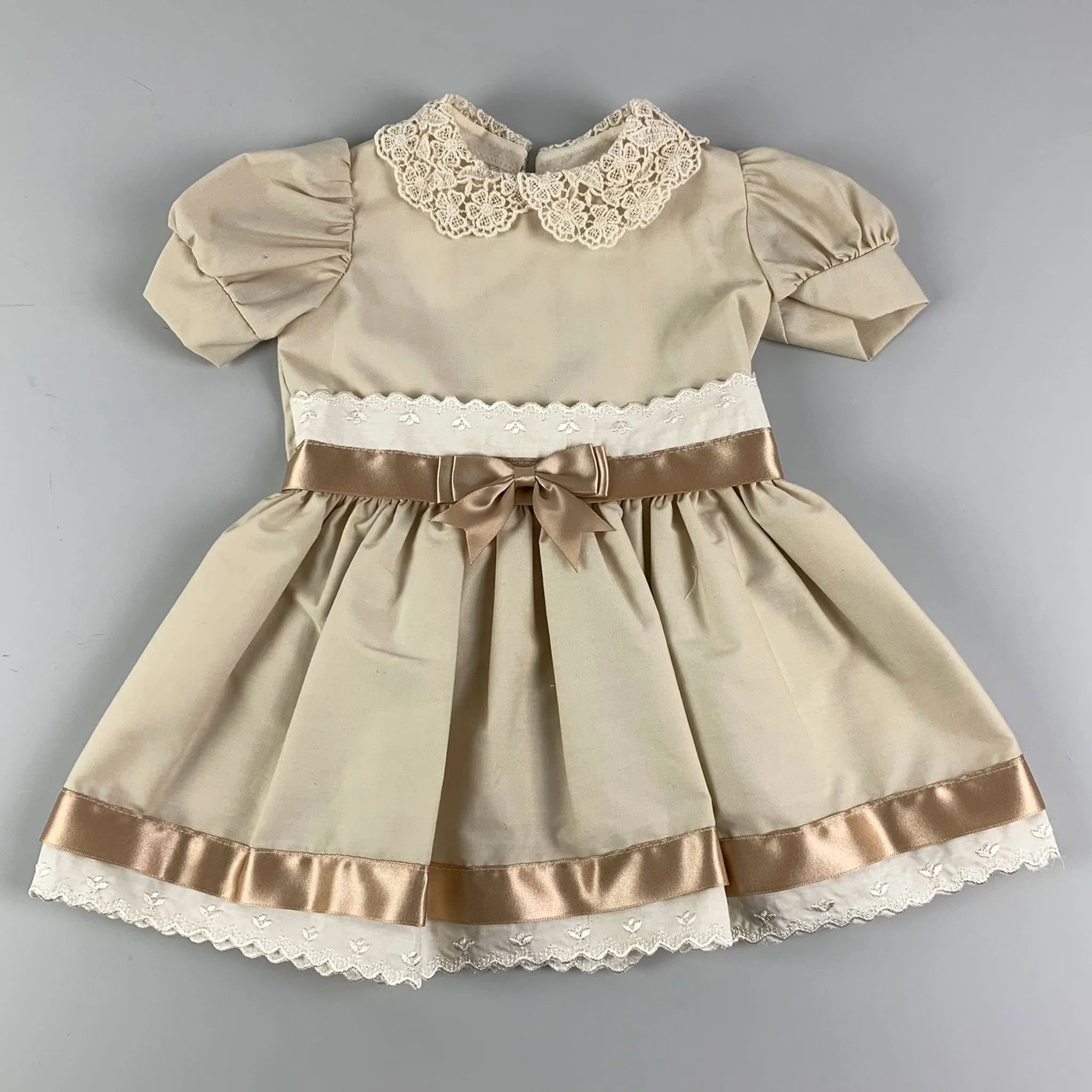 Baby Girls Beige  Dress with Gold bow