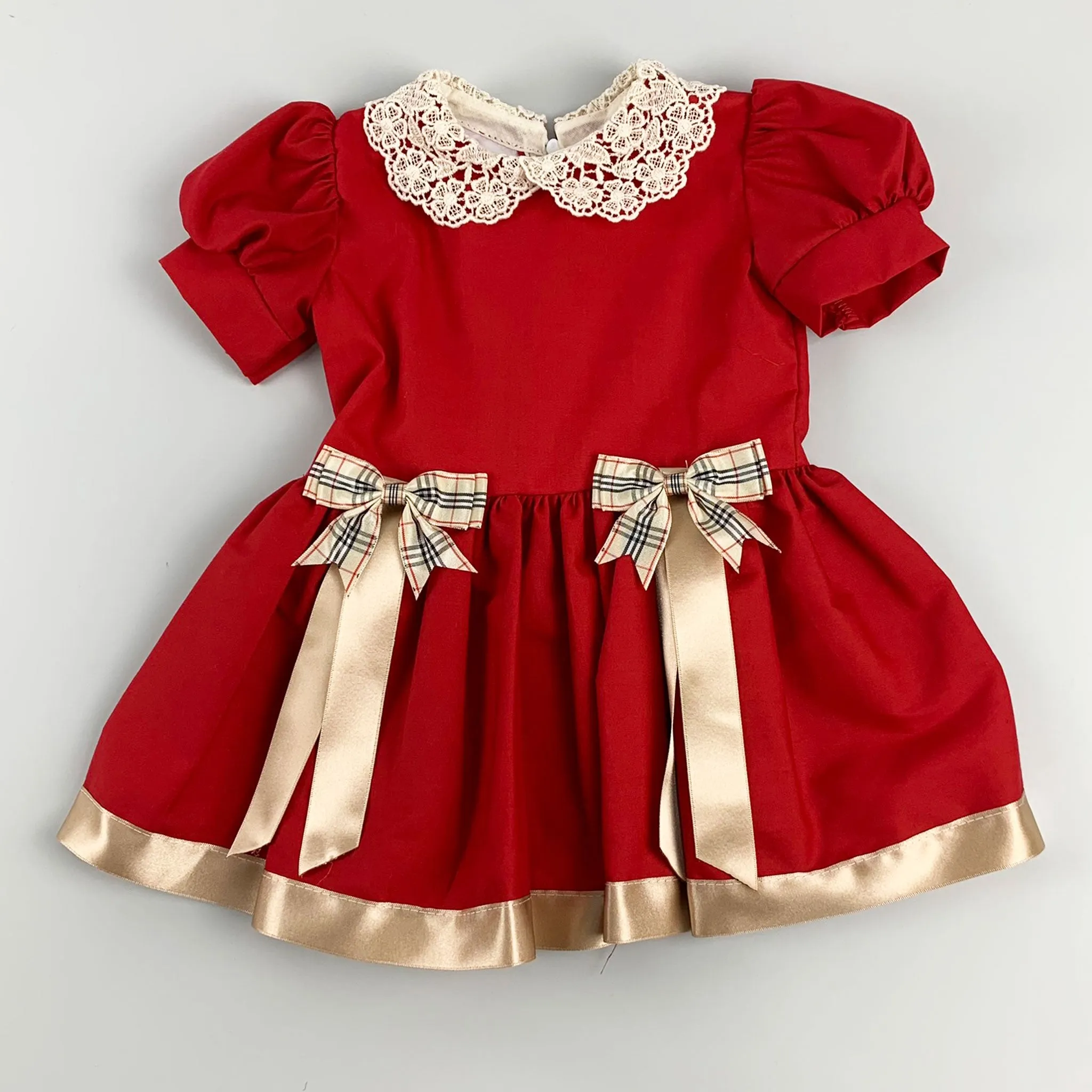 Baby Girls Red Dress with Tartan bows