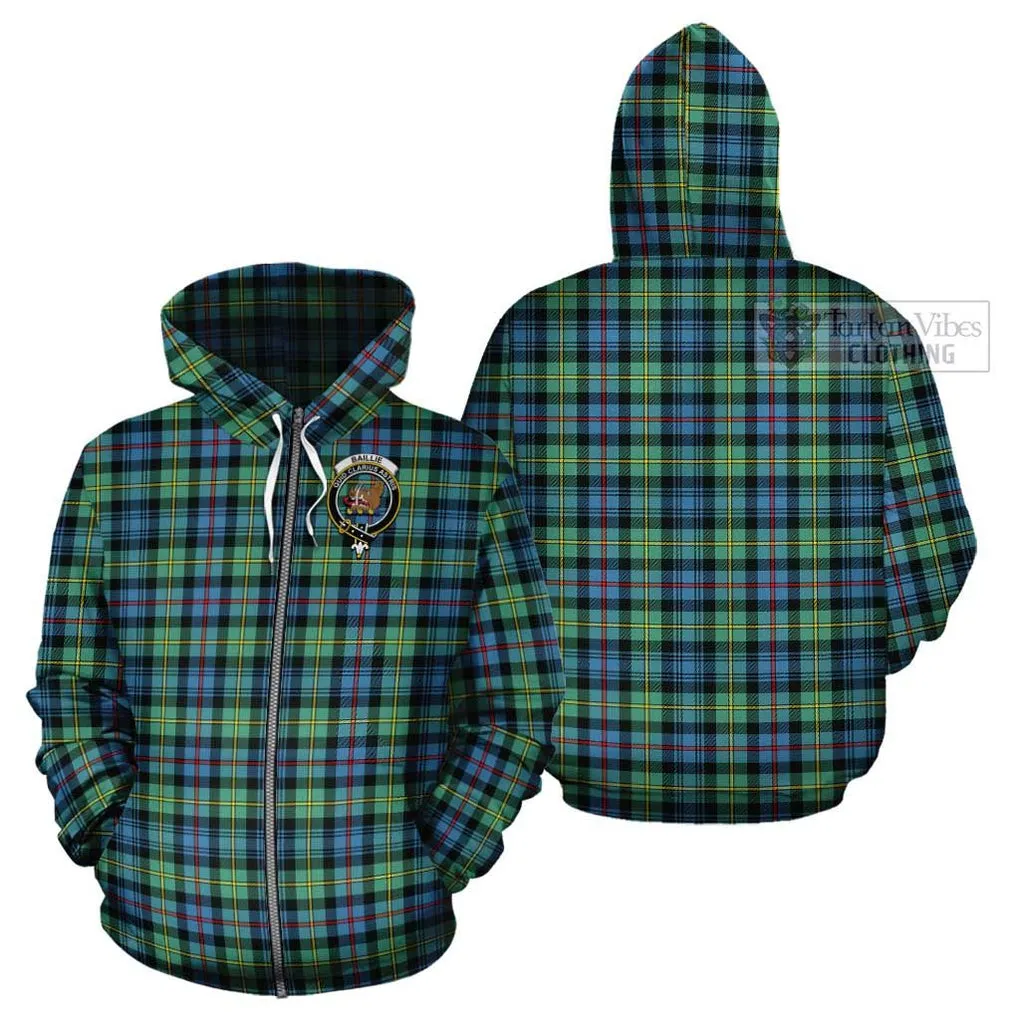 Baillie Ancient Tartan Cotton Hoodie with Family Crest