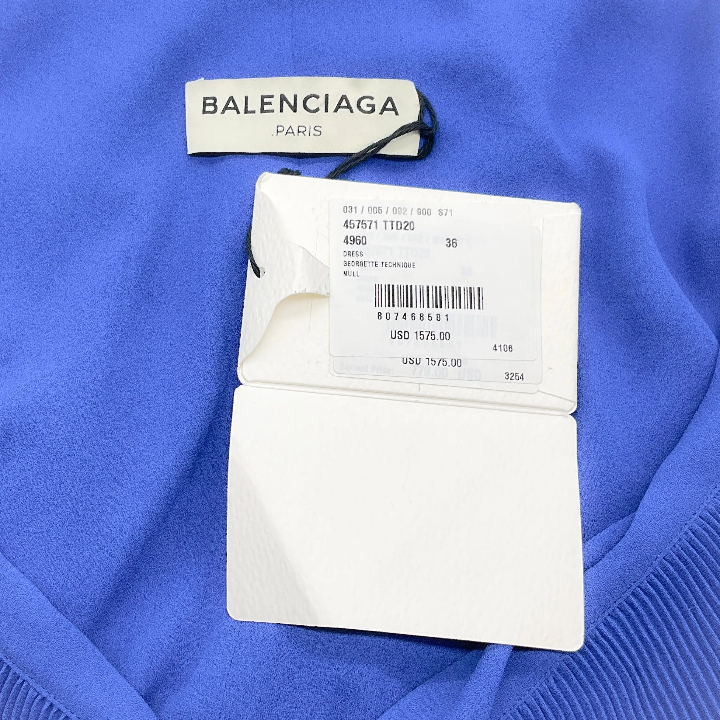 Balenciaga Cobalt Blue Georgette Technique Dress