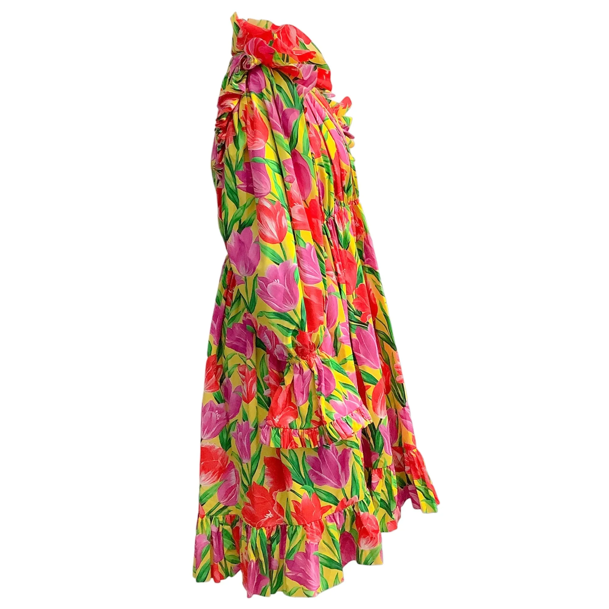 Balenciaga Yellow / Pink Floral Ruffle Coat