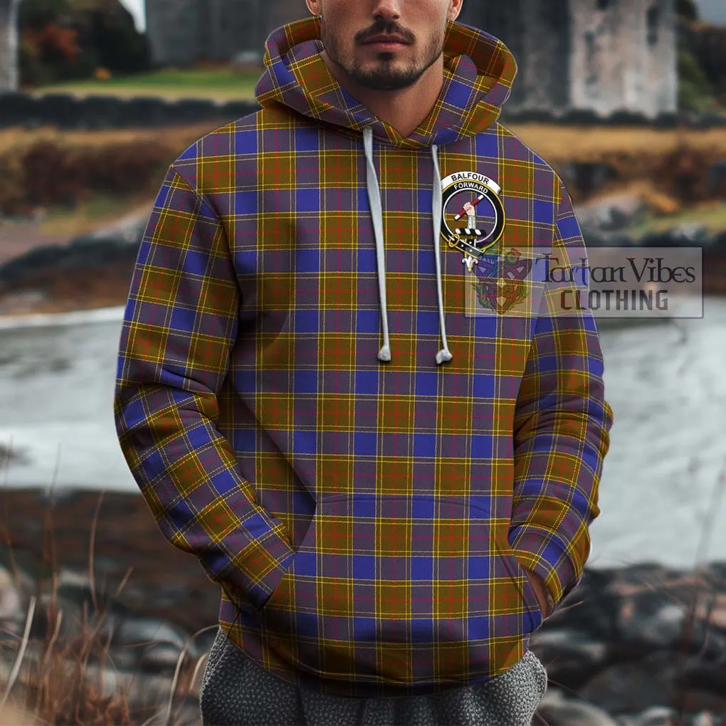 Balfour Tartan Cotton Hoodie with Family Crest