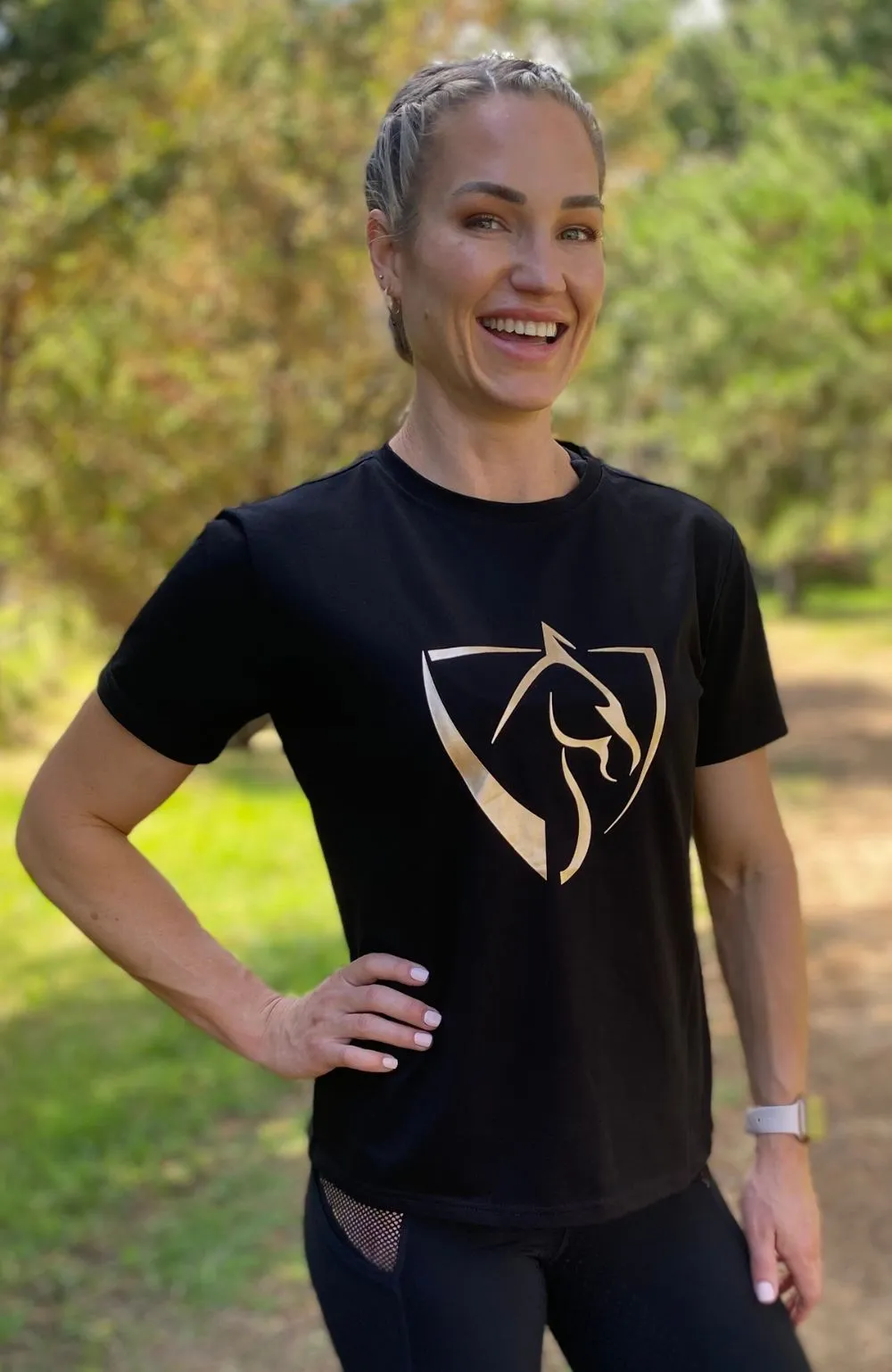 BARE Equestrian Black & Rose Gold Logo T-Shirt