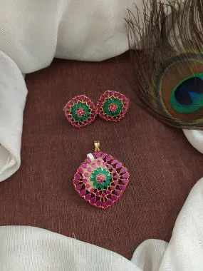 Beautiful Gold Plated Zircon (Ruby, Green) Pendant Set