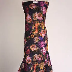 Black Floral Print Royal Micro Satin Fabric 58"  M145-24