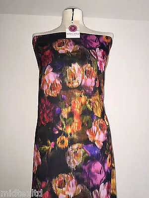 Black Floral Print Royal Micro Satin Fabric 58"  M145-24