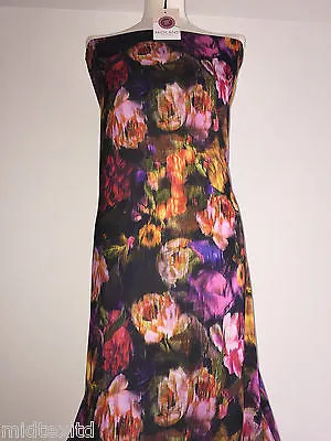 Black Floral Print Royal Micro Satin Fabric 58"  M145-24