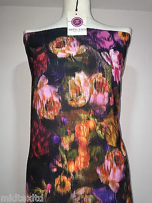 Black Floral Print Royal Micro Satin Fabric 58"  M145-24