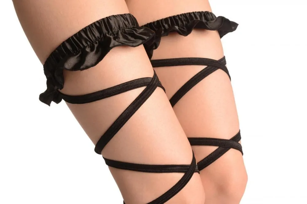 Black Satin Leg Wrap With Frilly Elasticated Top