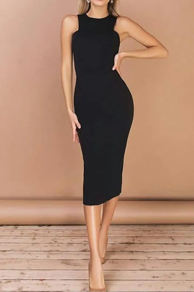 Black Sleeveless Bodycon Cocktail Party Dress