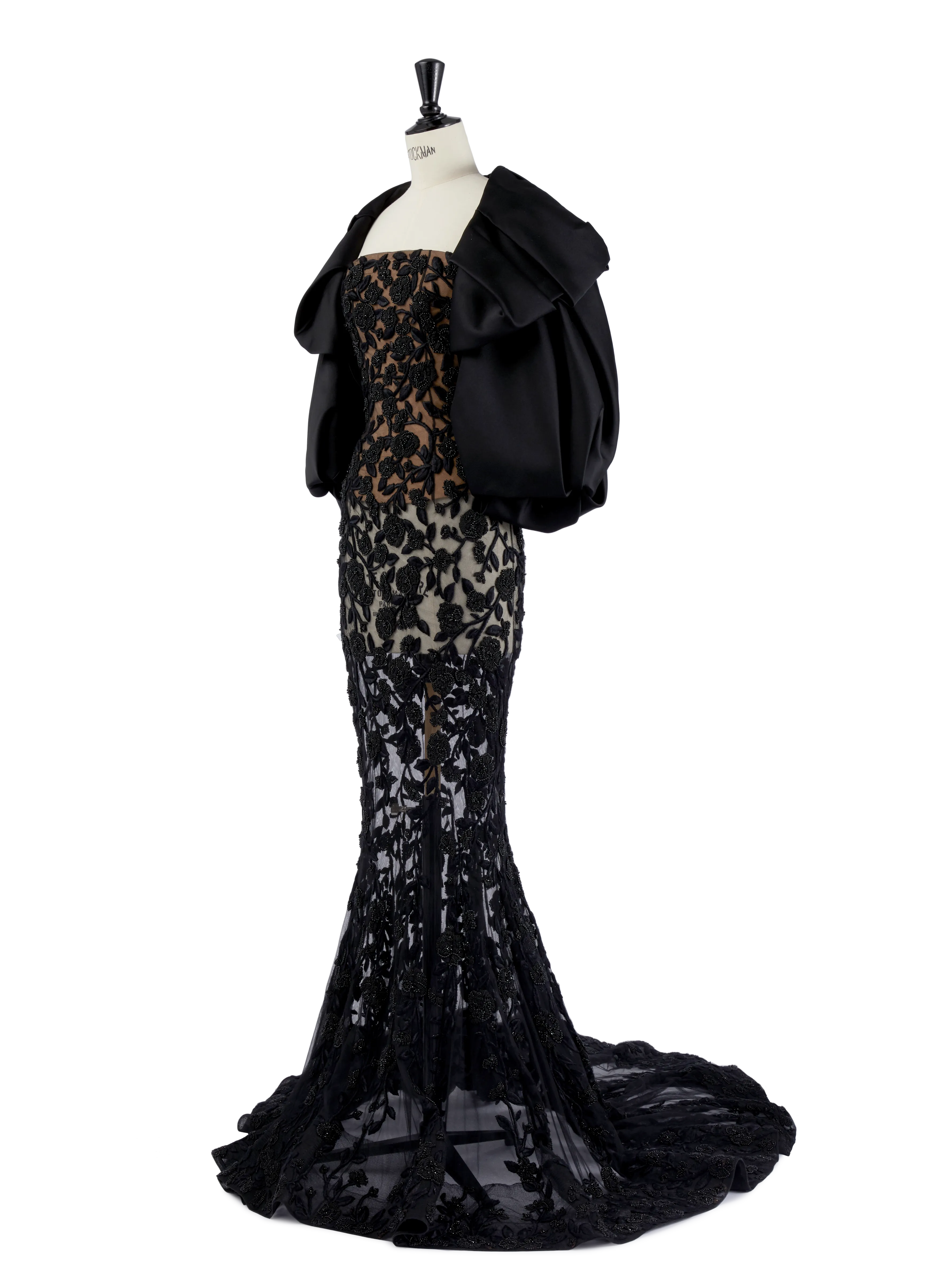 Black Tulle Strapless Fishtail Ball Gown with Jacket