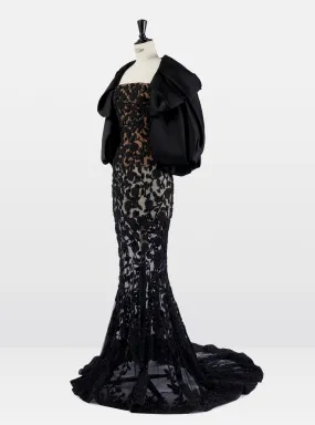 Black Tulle Strapless Fishtail Ball Gown with Jacket