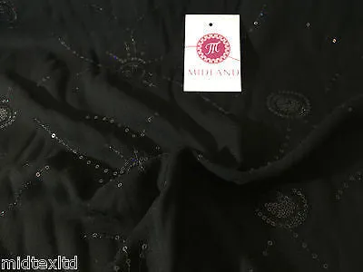 Black Viscose shiny sequin and thread design dress fabric M80-3 Mtex