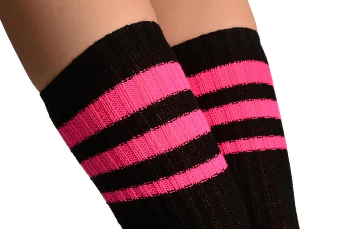 Black With Pink Referee Stripes Stirrup Dance/Ballet Leg Warmers