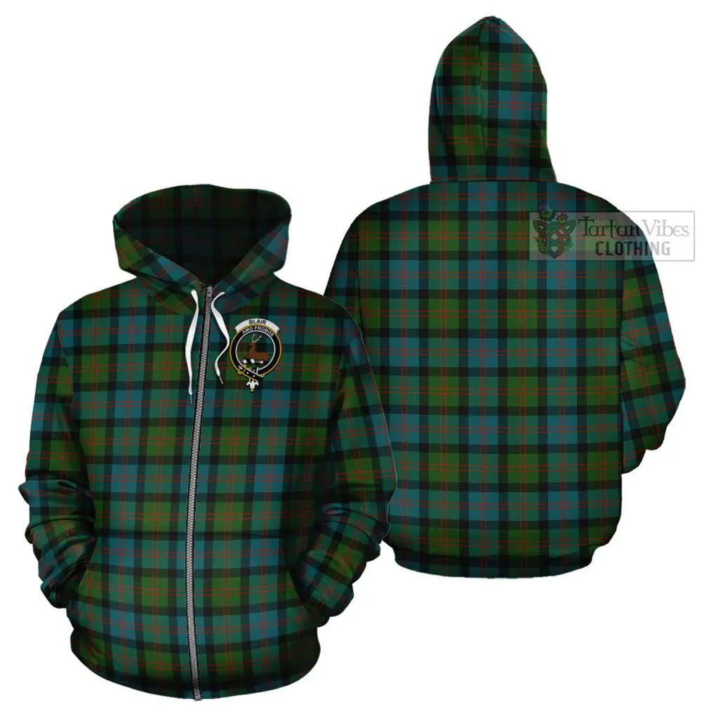 Blair Ancient Tartan Cotton Hoodie with Family Crest