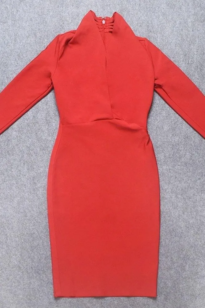 Blaire Long Sleeve Bandage Dress - Lipstick Red