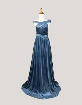 Blue Grey Velvet Infinity Dress/ Wrap Convertible Bridesmaid Dress,Y20-11