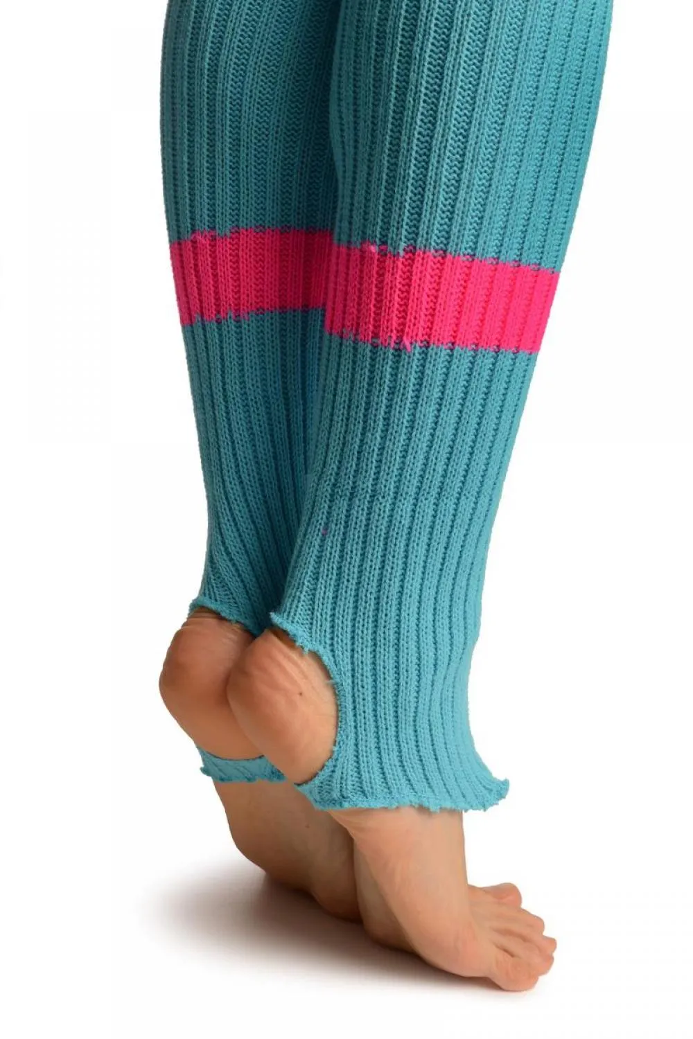 Blue With Pink Referee Stripes Stirrup Dance/Ballet Leg Warmers